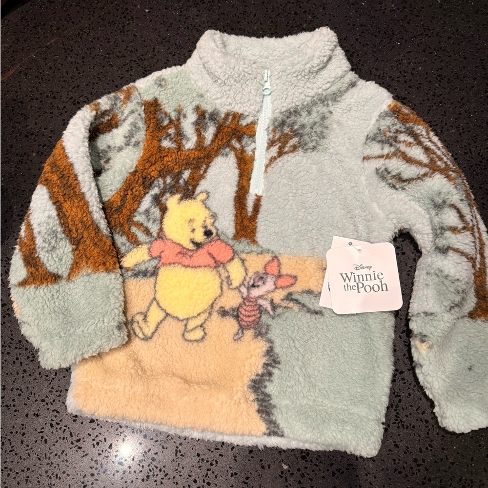 Disney Winnie the Pooh Sherpa Quarter Zip Kids Cozy Jacket Vintage Inspired